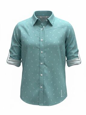 Simms Teal Long-Sleeve Button-Up with Subtle White Print